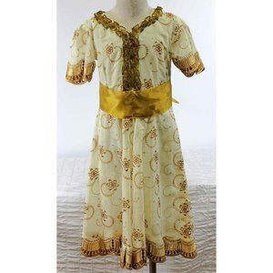 Gold/Cream Girls Dress 5/6 Dance Party Semi-Formal Sash-Belt Ruffled Rhinestones